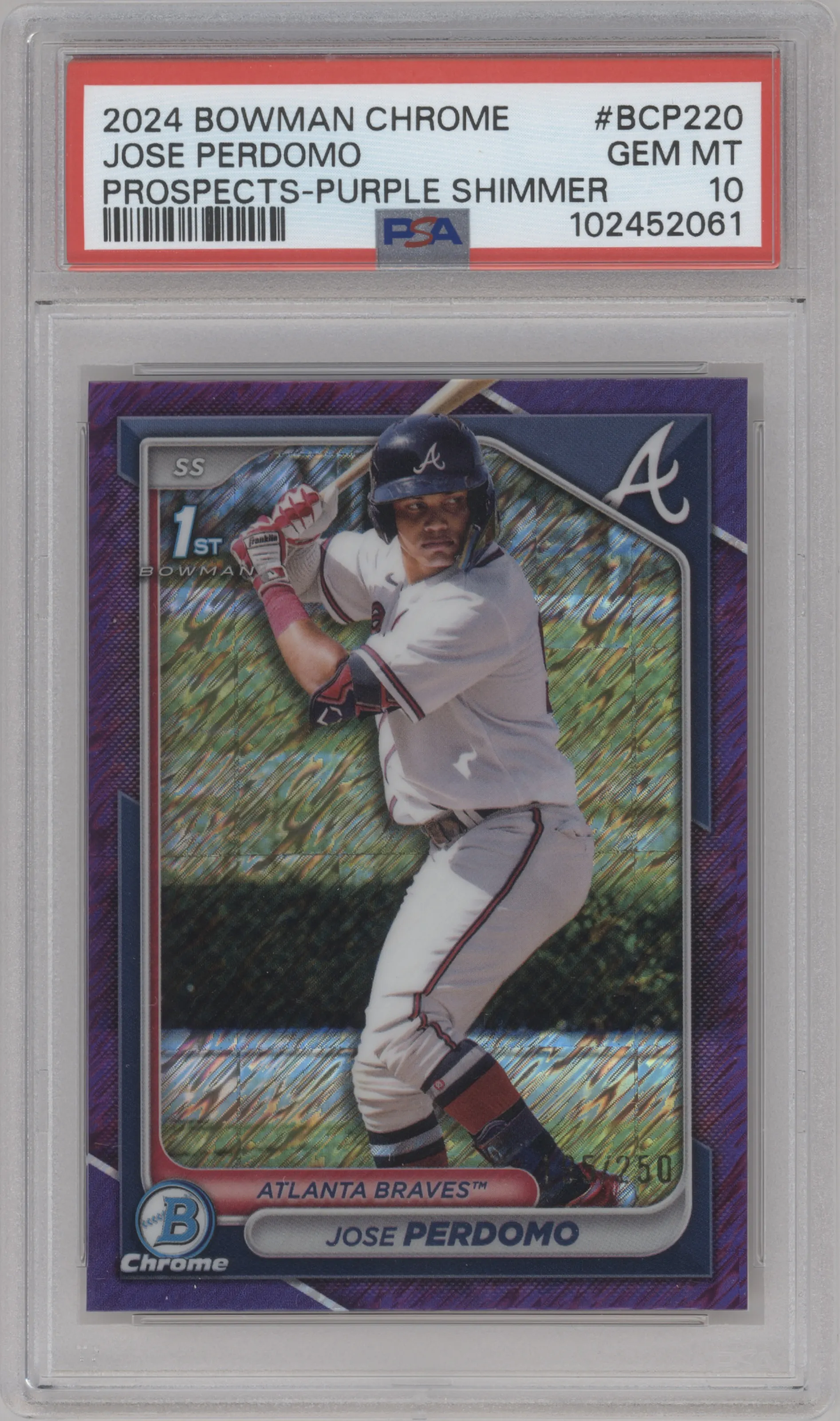 2024 Bowman Chrome Chr.Pros. Jose Perdomo Purple Shimmer Refractor PSA 10