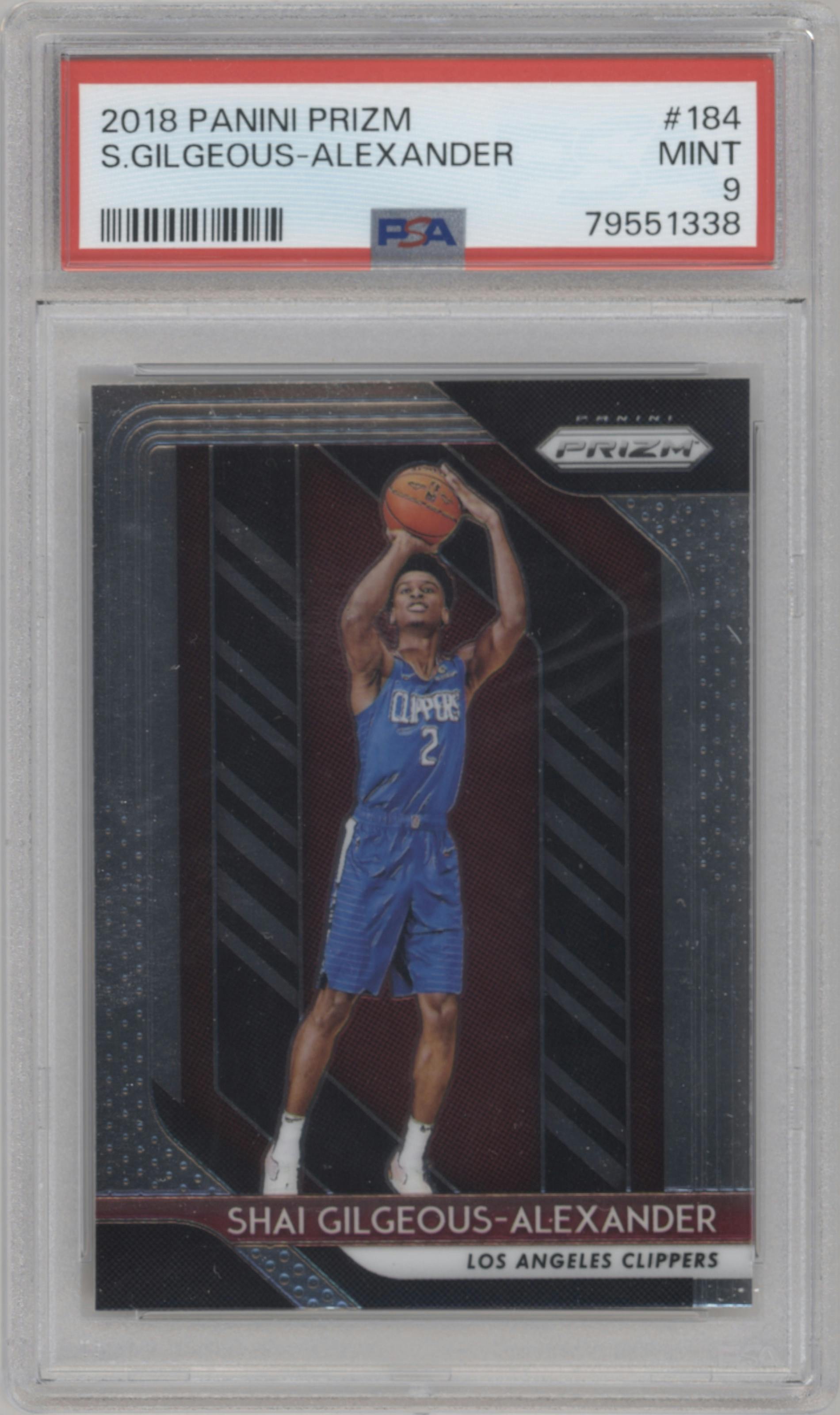 Shai Gilgeous-Alexander from the 2018-19 Panini Prizm set graded by PSA and given an overall grade of 9.