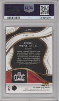 Russell Westbrook from the 2023-24 Panini Select  set featuring a Tiger parallel graded by PSA and given an overall grade of 10.