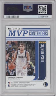 Luka Doncic from the 2019-20 Panini Contenders set featuring a Bronze parallel graded by PSA and given an overall grade of 9.