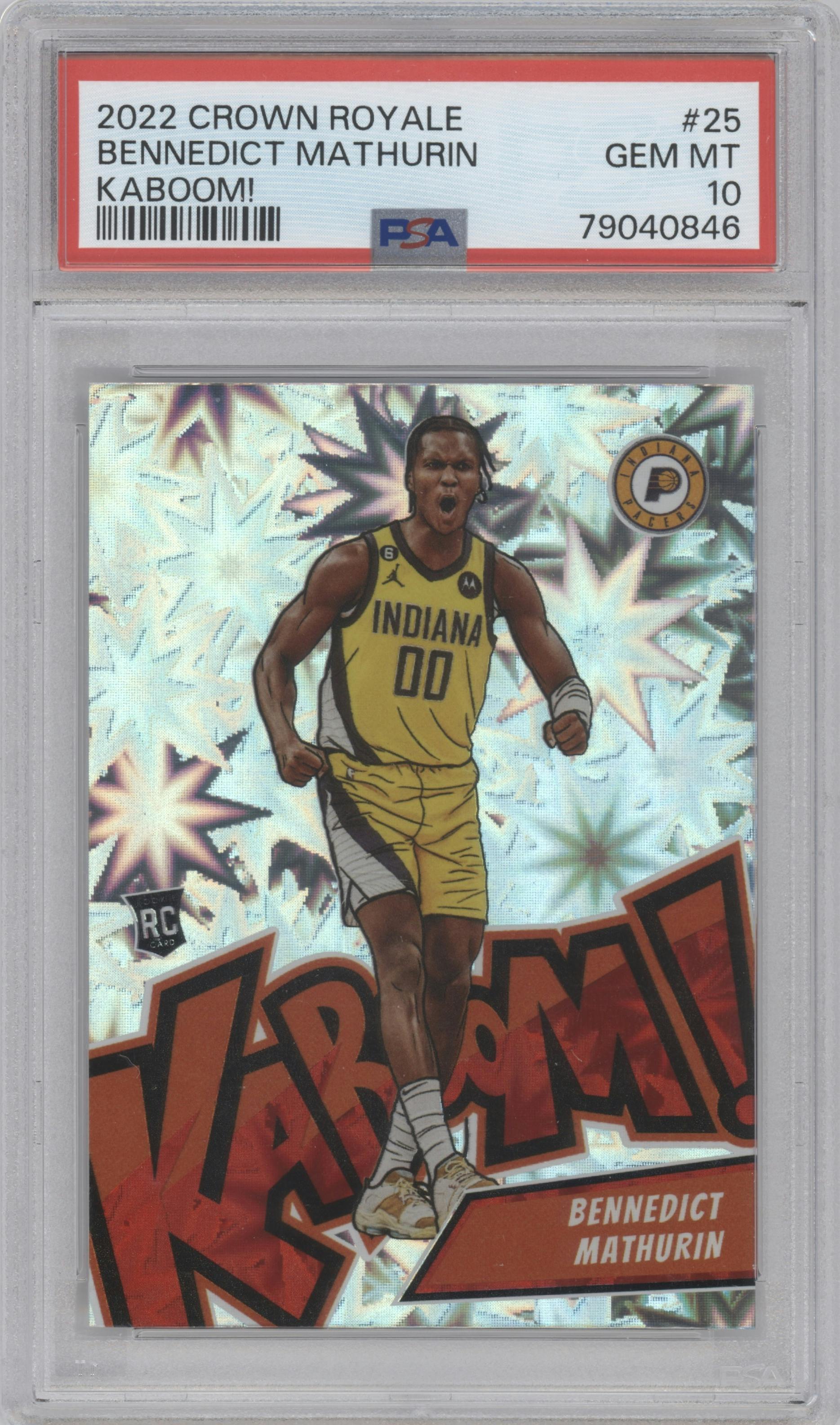 Bennedict Mathurin from the 2022-23 Panini Crown Royale set graded by PSA and given an overall grade of 10.