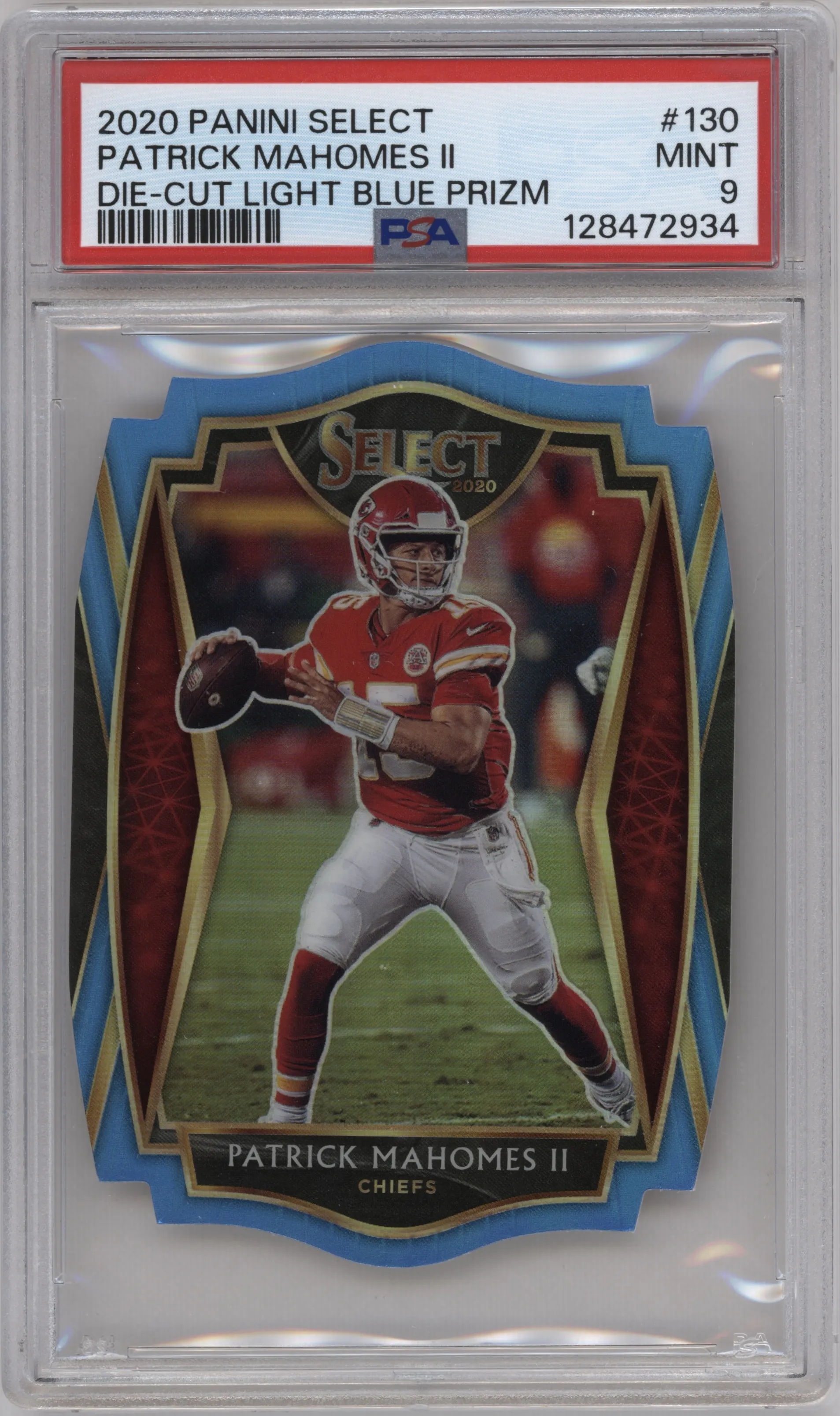 2020 Panini Select Pre.Lvl. Patrick Mahomes II Die-Cut Light Blue PSA 9