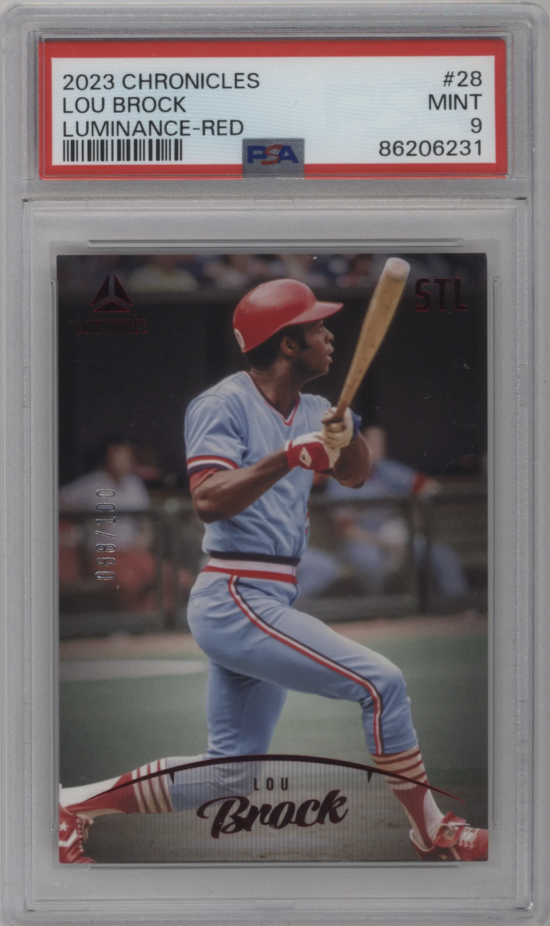 2023 Panini Chronicles Luminance Lou Brock Red #28 PSA 9