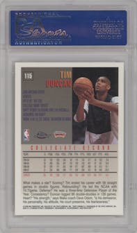 Tim Duncan from the 1997-98 Topps Chrome set graded by PSA and given an overall grade of 10.