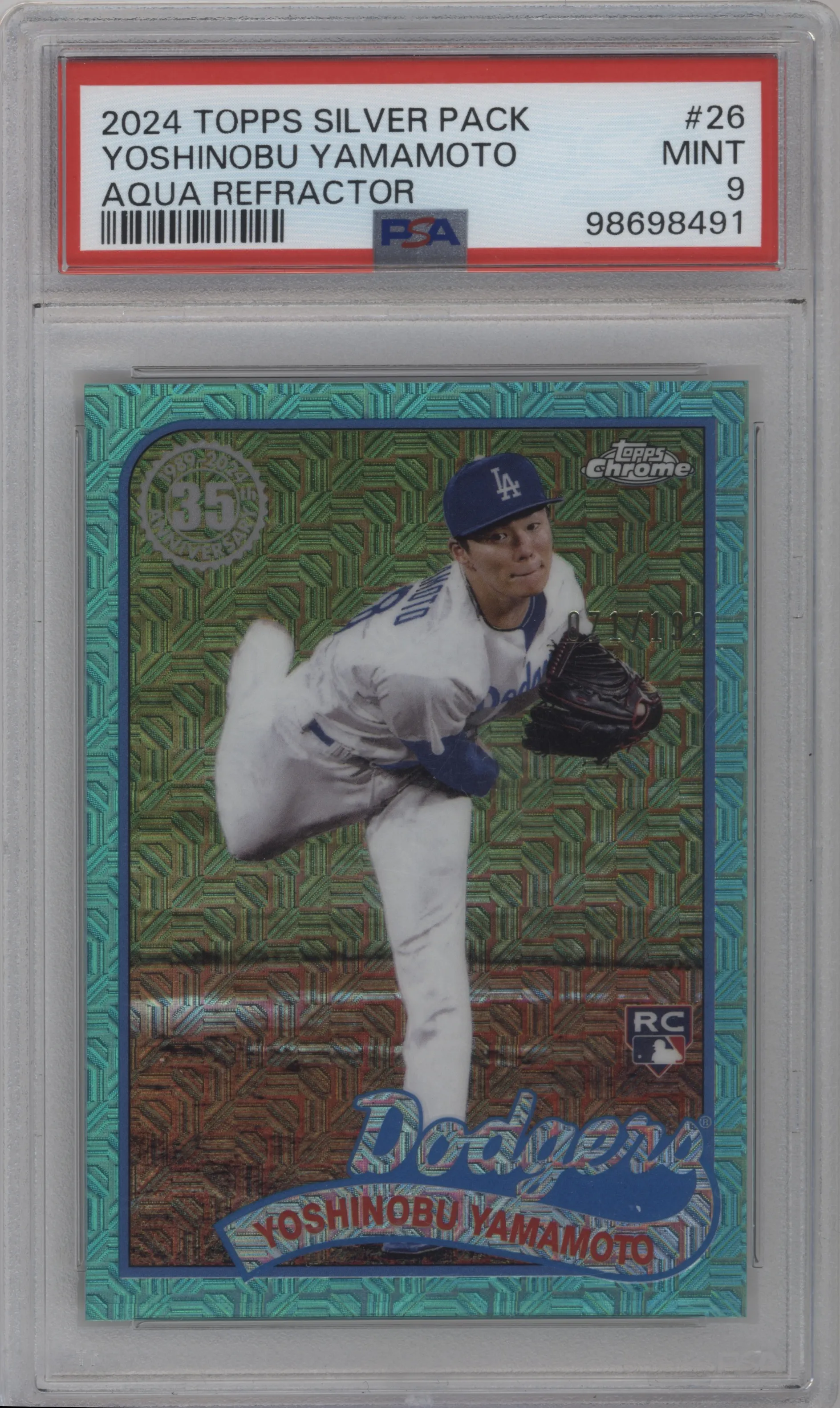 2024 Topps Series 2 Silver Pack 1989 Topps Yoshinobu Yamamoto Aqua PSA 9