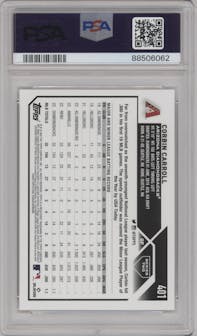 Corbin Carroll from the 2023 Topps Series 2 set graded by PSA and given an overall grade of 10.