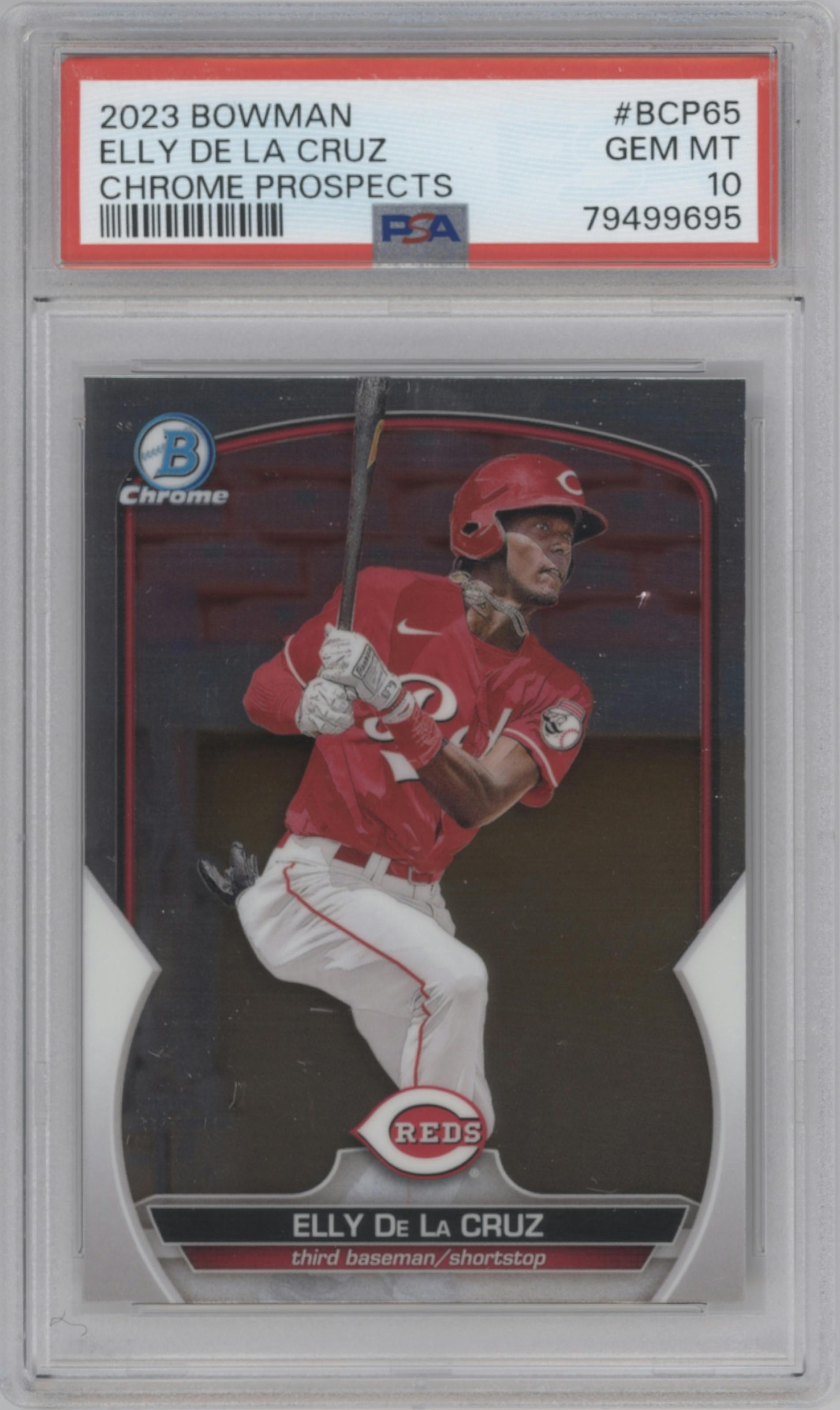 Elly De La Cruz from the 2023 Bowman  set graded by PSA and given an overall grade of 10.