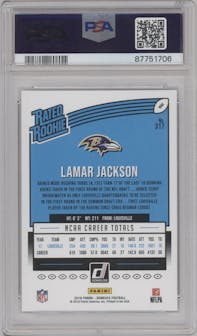 Lamar Jackson from the 2018 Panini Donruss set graded by PSA and given an overall grade of 10.