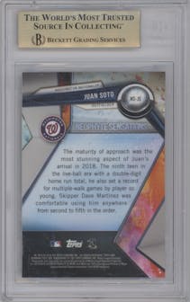 Juan Soto from the 2018 Bowman’s Best set graded by Beckett and given an overall grade of 10.