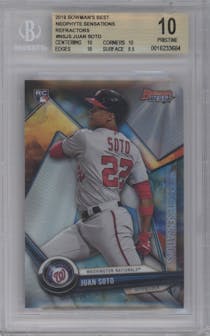 Juan Soto from the 2018 Bowman’s Best set graded by Beckett and given an overall grade of 10.