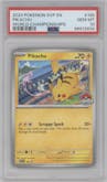 Pikachu from the 2024 Pokemon SV set featuring a 2024 World Championship parallel graded by PSA and given an overall grade of 10.