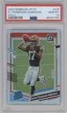Dorian Thompson-Robinson from the 2023 Donruss Optic set featuring a Holo parallel graded by PSA and given an overall grade of 10.