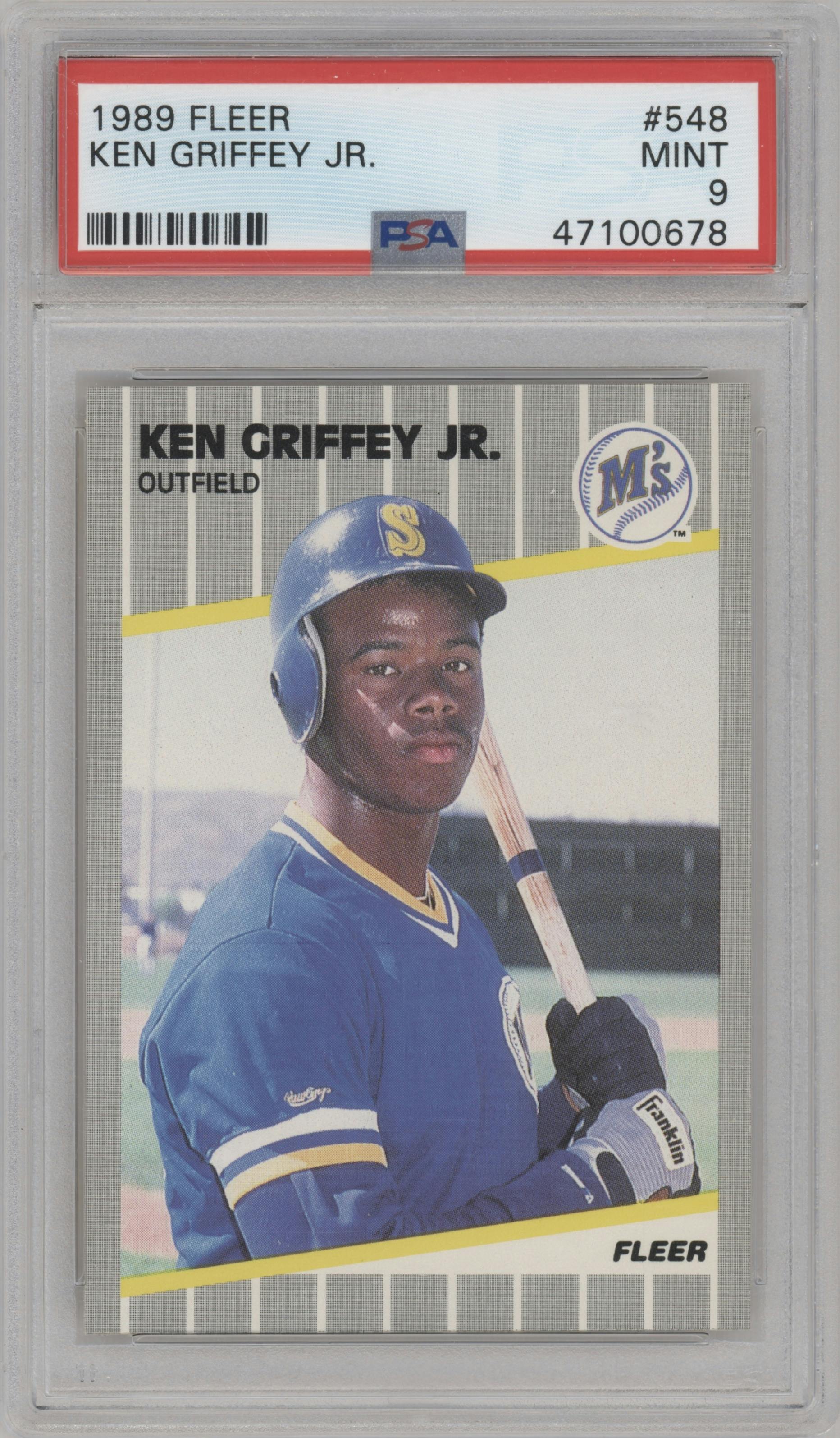 Ken Griffey Jr. from the 1989 Fleer set graded by PSA and given an overall grade of 9.