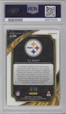 T.J. Watt from the 2022 Panini Select set featuring a Blue Disco parallel graded by PSA and given an overall grade of 10.
