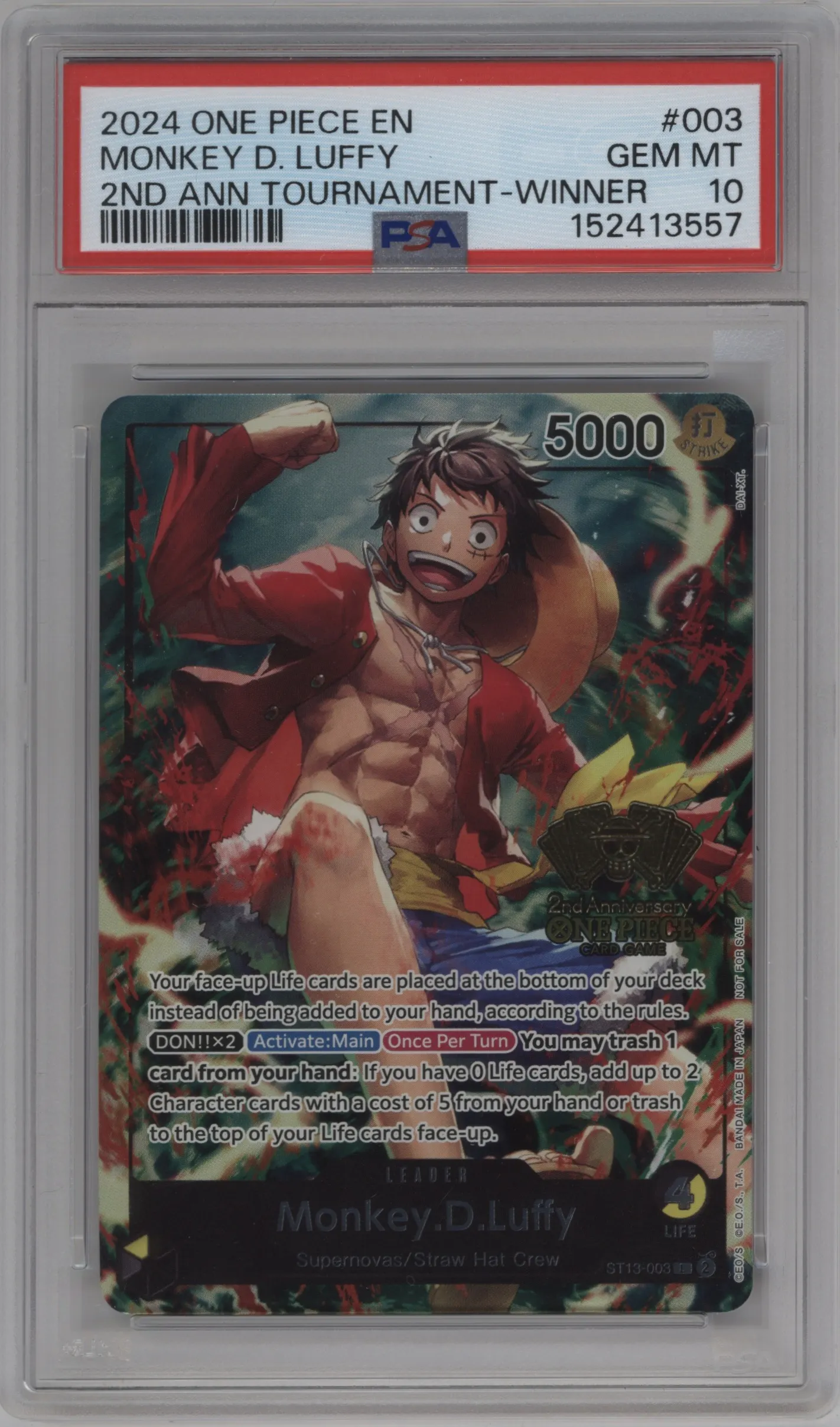 2024 One Piece 2nd Anniv.Tournament Monkey.D.Luffy Winner PSA 10