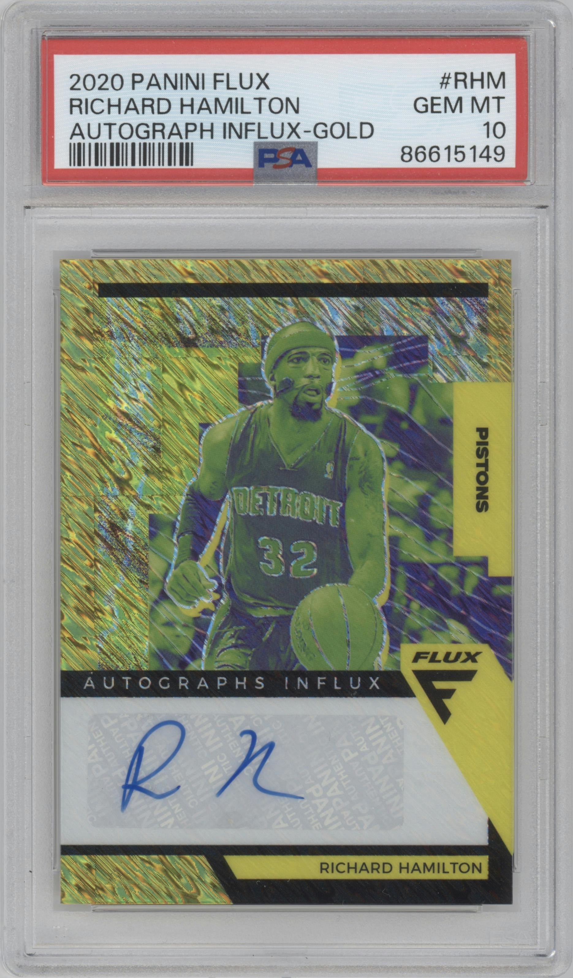 Richard Hamilton from the 2020-21 Panini Flux set featuring a Gold parallel graded by PSA and given an overall grade of 10.