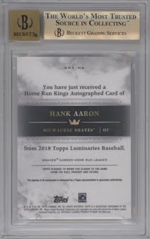 Hank Aaron from the 2018 Topps Luminaries set featuring a Blue parallel graded by Beckett and given an overall grade of 9.5.