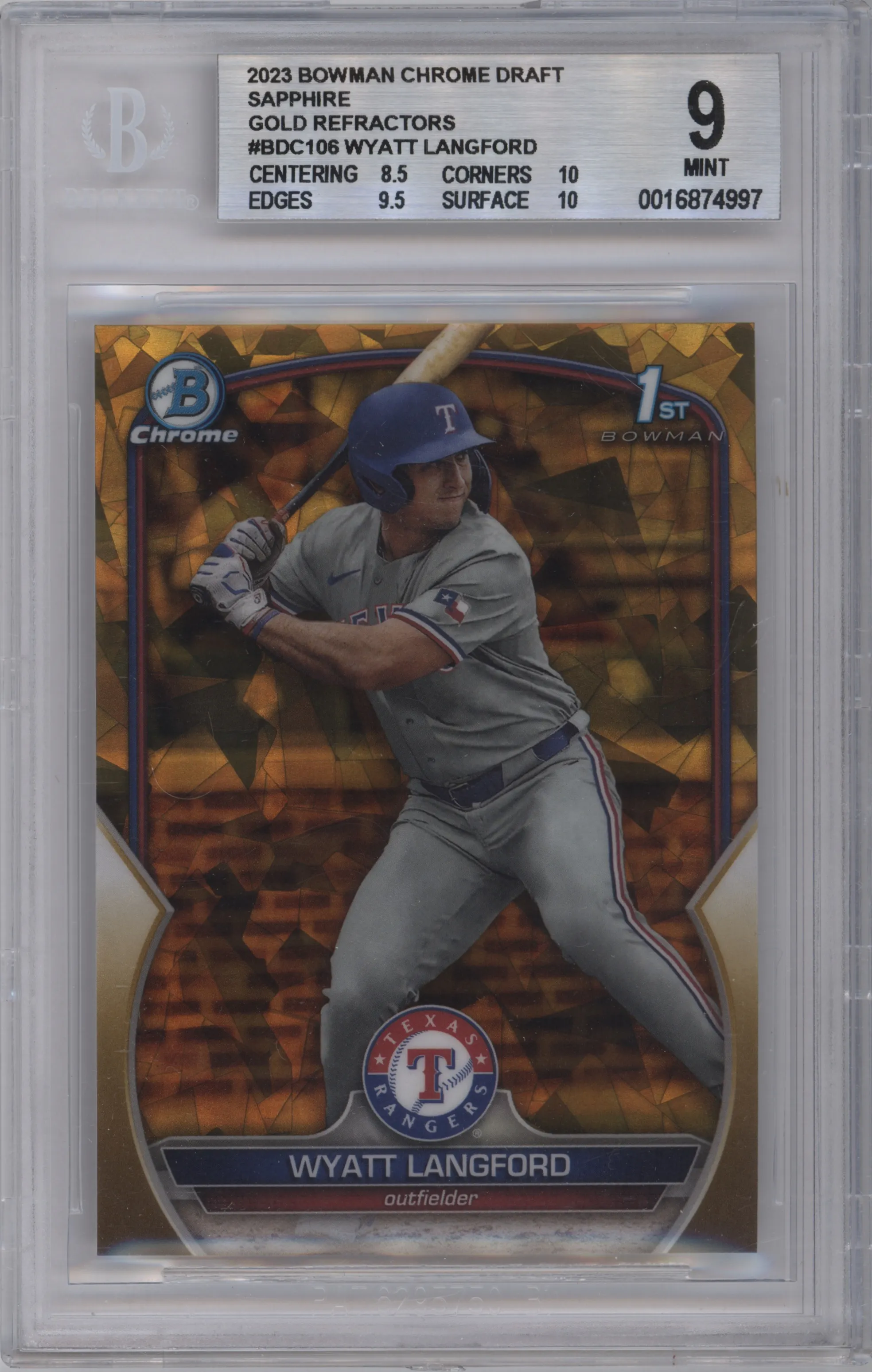 2023 Bowman Draft Sapphire Wyatt Langford Gold BGS 9