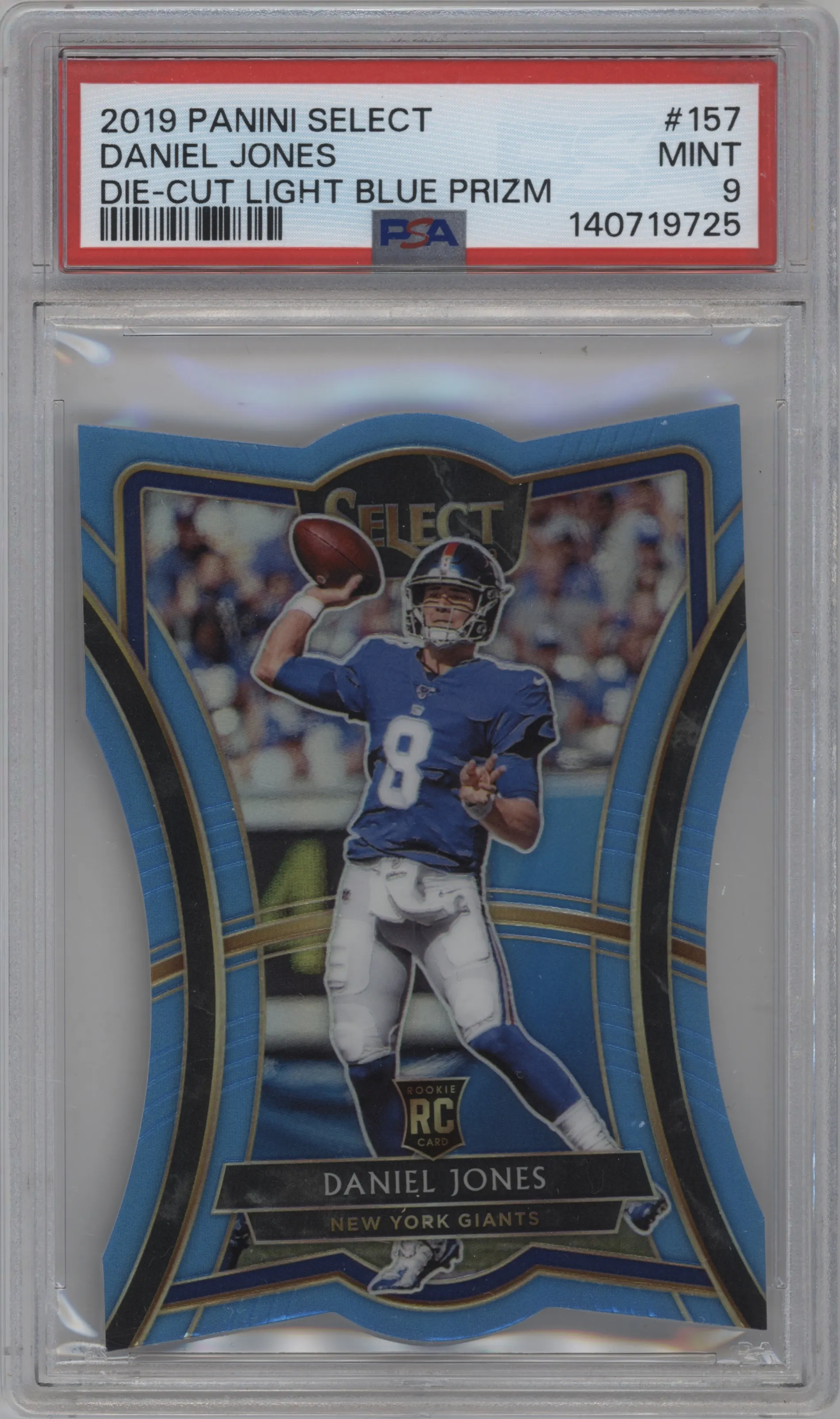 2019 Panini Select Pre.Lvl. Daniel Jones Die-Cut Light Blue PSA 9