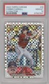 Corbin Carroll from the 2023 Topps Chrome set featuring a X-Fractor parallel graded by PSA and given an overall grade of 10.