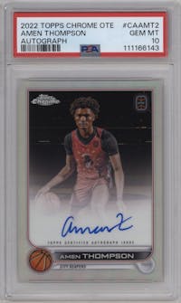 Amen Thompson from the 2022-23 Topps Chrome Overtime Elite set graded by PSA and given an overall grade of 10.