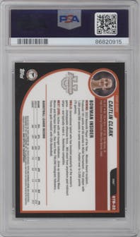 Caitlin Clark  from the 2023-24 Bowman U Chrome set featuring a X-Fractor parallel graded by PSA and given an overall grade of 10.