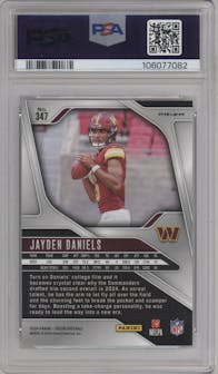 Jayden Daniels from the 2024 Panini Prizm set featuring a Neon Green Pulsar  parallel graded by PSA and given an overall grade of 10.