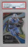 Jahmyr Gibbs from the 2023 Panini Select set featuring a Die-Cut Red/Yellow Prizm parallel graded by PSA and given an overall grade of 10.