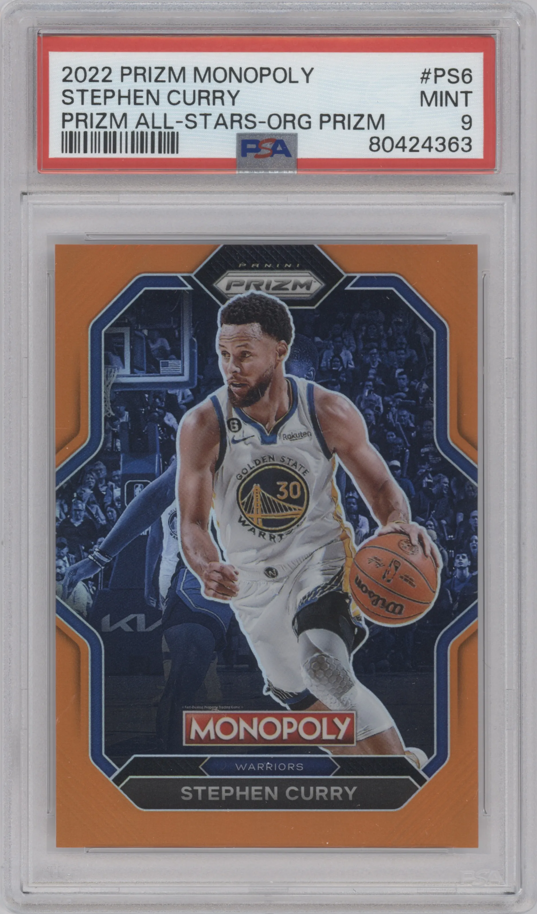 2022 Panini Prizm Monopoly All-Stars Stephen Curry Orange Prizm PSA 9