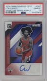 Coby White from the 2019-20 Panini Donruss Optic set featuring a Purple parallel graded by PSA and given an overall grade of 10.