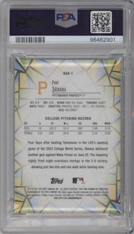 Paul Skenes from the 2023 Bowman Draft set graded by PSA and given an overall grade of 9.