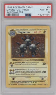 Magneton from the 1999 Pokemon set graded by PSA and given an overall grade of 8.