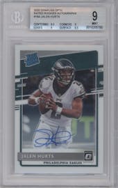 Jalen Hurts from the 2020 Panini Donruss Optic set graded by Beckett and given an overall grade of 9.