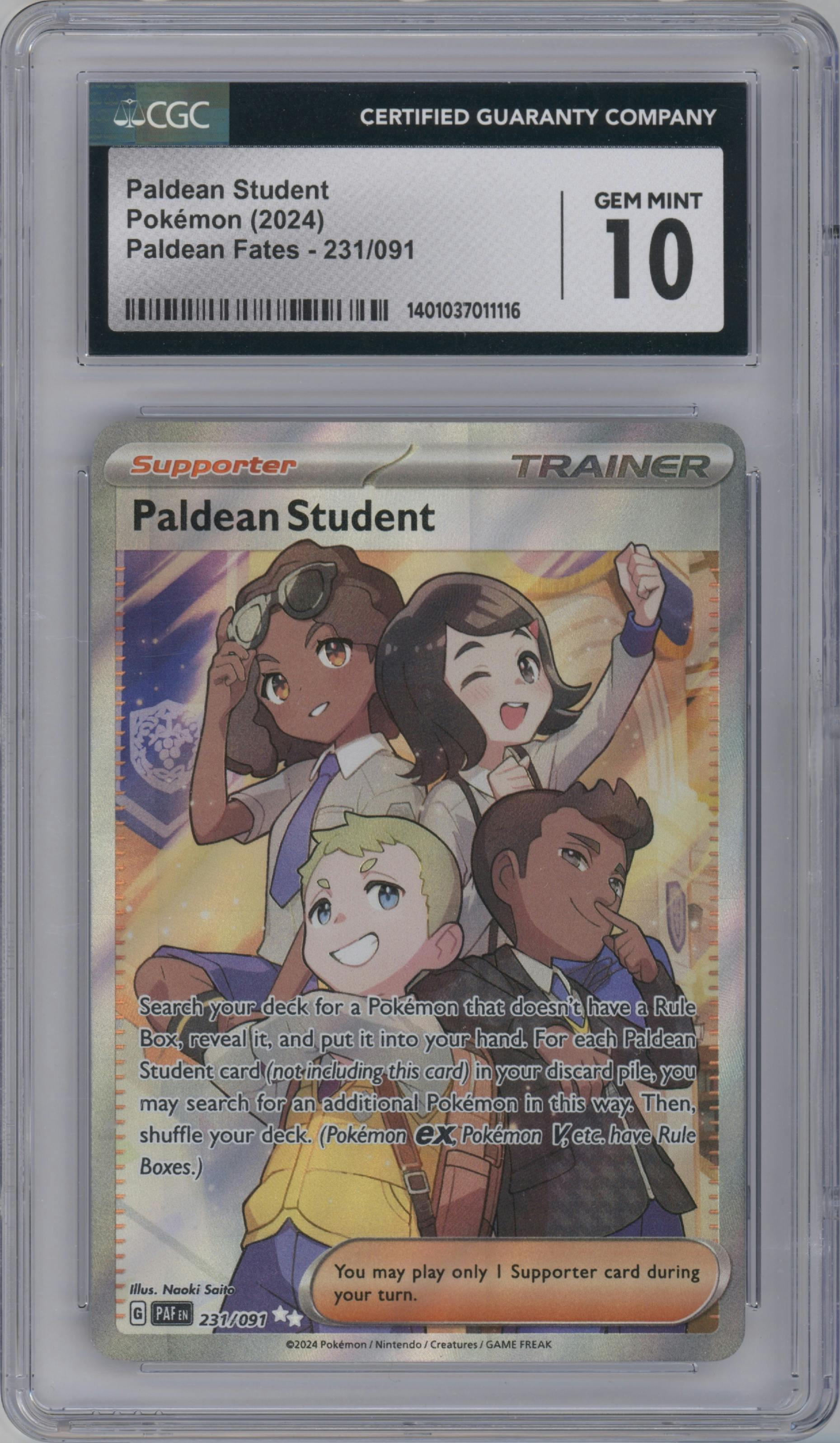 Paldean Student from the 2024 Pokemon SV set graded by CSG and given an overall grade of 10.