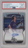 Juan Brito from the 2023 Bowman  set featuring a Refractor parallel graded by PSA and given an overall grade of 9.