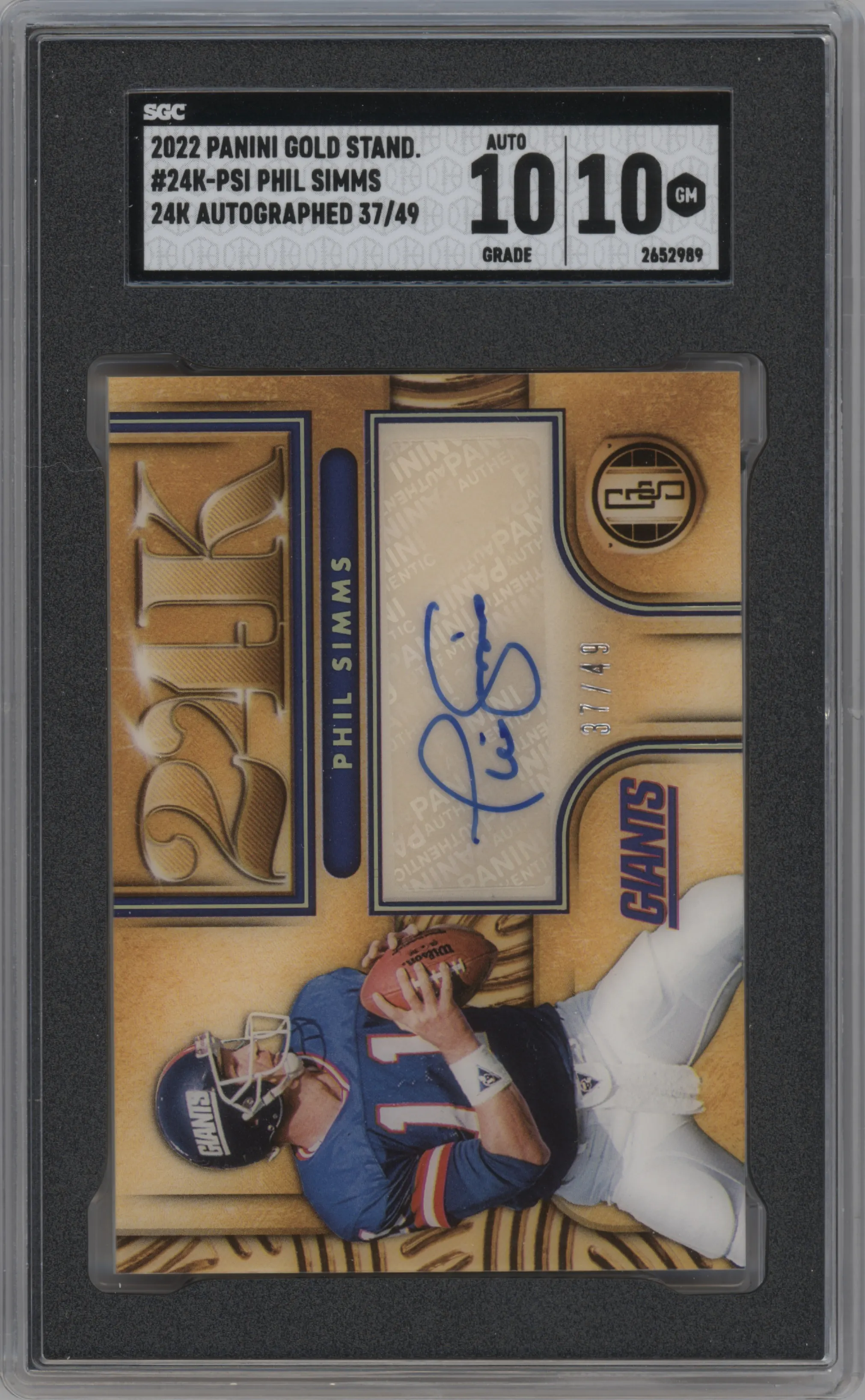 2022 Panini Gold Standard 24k Auto Phil Simms SGC 10