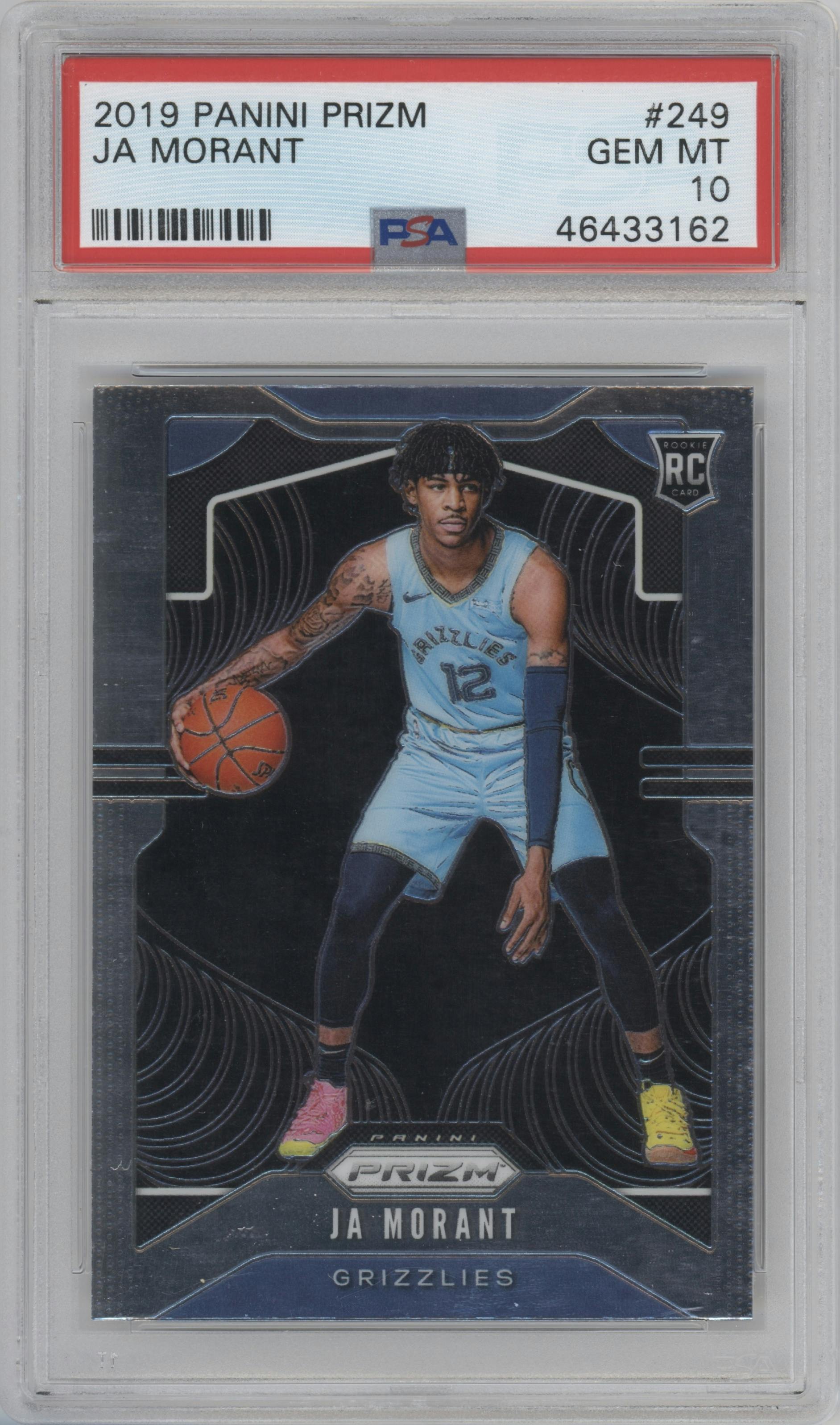 Ja Morant from the 2019-20 Panini Prizm set graded by PSA and given an overall grade of 10.