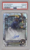 Jesus Made from the 2025 Bowman set featuring a Speckle Refractor parallel graded by PSA and given an overall grade of 10.