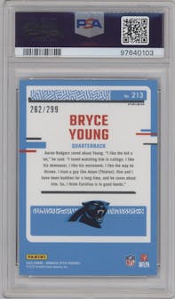 Bryce Young from the 2023 Donruss Optic set featuring a Aqua parallel graded by PSA and given an overall grade of 10.