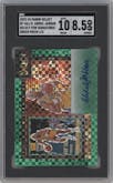 Kareem Abdul-Jabbar from the 2023-24 Panini Select  set featuring a Green Prizm parallel graded by PSA and given an overall grade of 8.5.