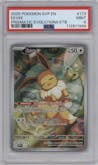 Eevee from the 2025 Pokemon SV set featuring a Prismatic Evolutions Elite Trainer Box parallel graded by PSA and given an overall grade of 9.