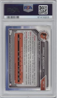 Gunnar Henderson from the 2019 Bowman Draft Sapphire Edition set graded by PSA and given an overall grade of 9.