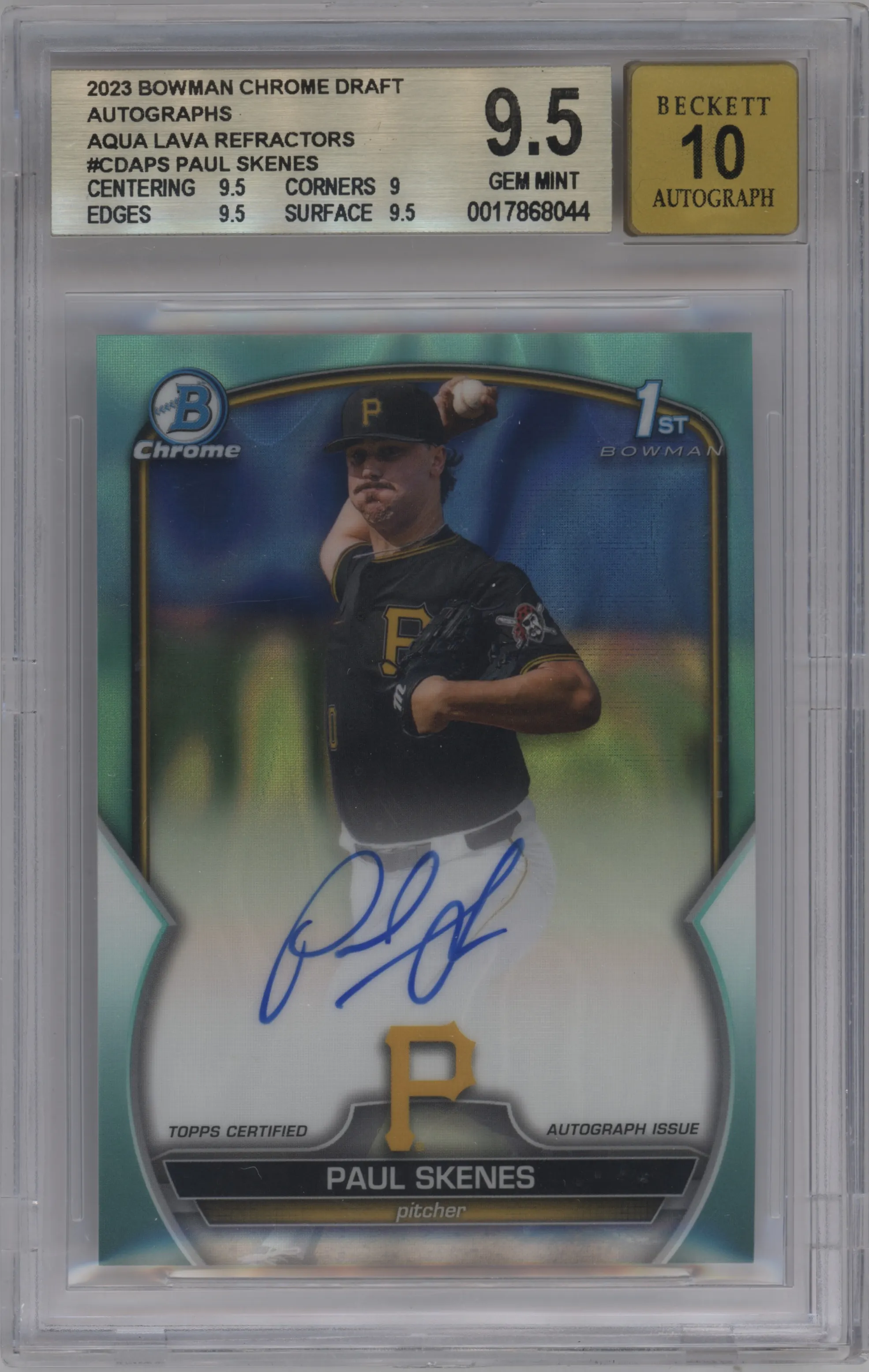 2023 Bowman Draft Chr.Pros.Auto Paul Skenes Aqua Lava Refractor BGS 9.5