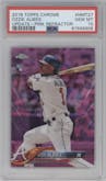 Ozzie Albies  from the 2018 Topps Chrome Update  set featuring a Pink Refractor parallel graded by PSA and given an overall grade of 10.