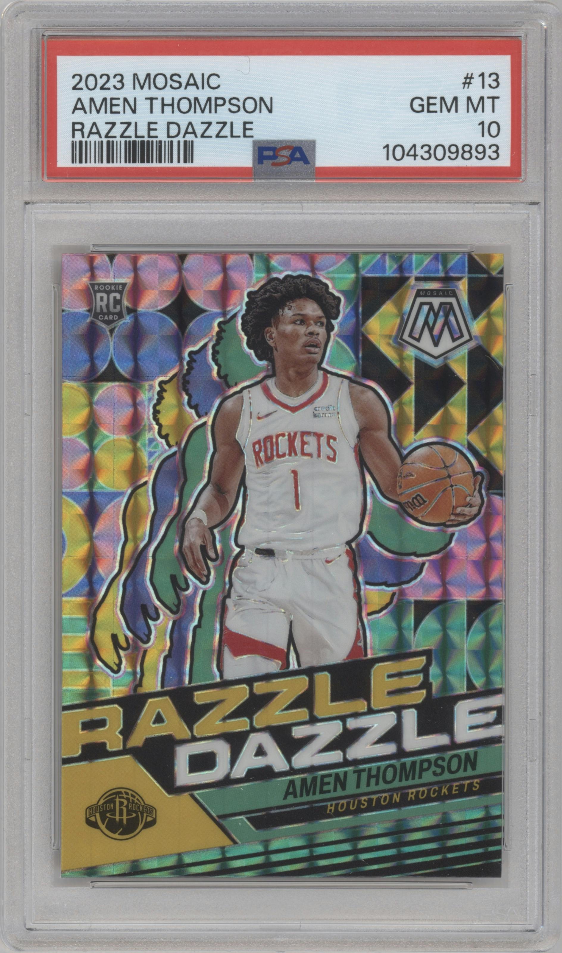 Amen Thompson from the 2023-24 Panini Mosaic set graded by PSA and given an overall grade of 10.