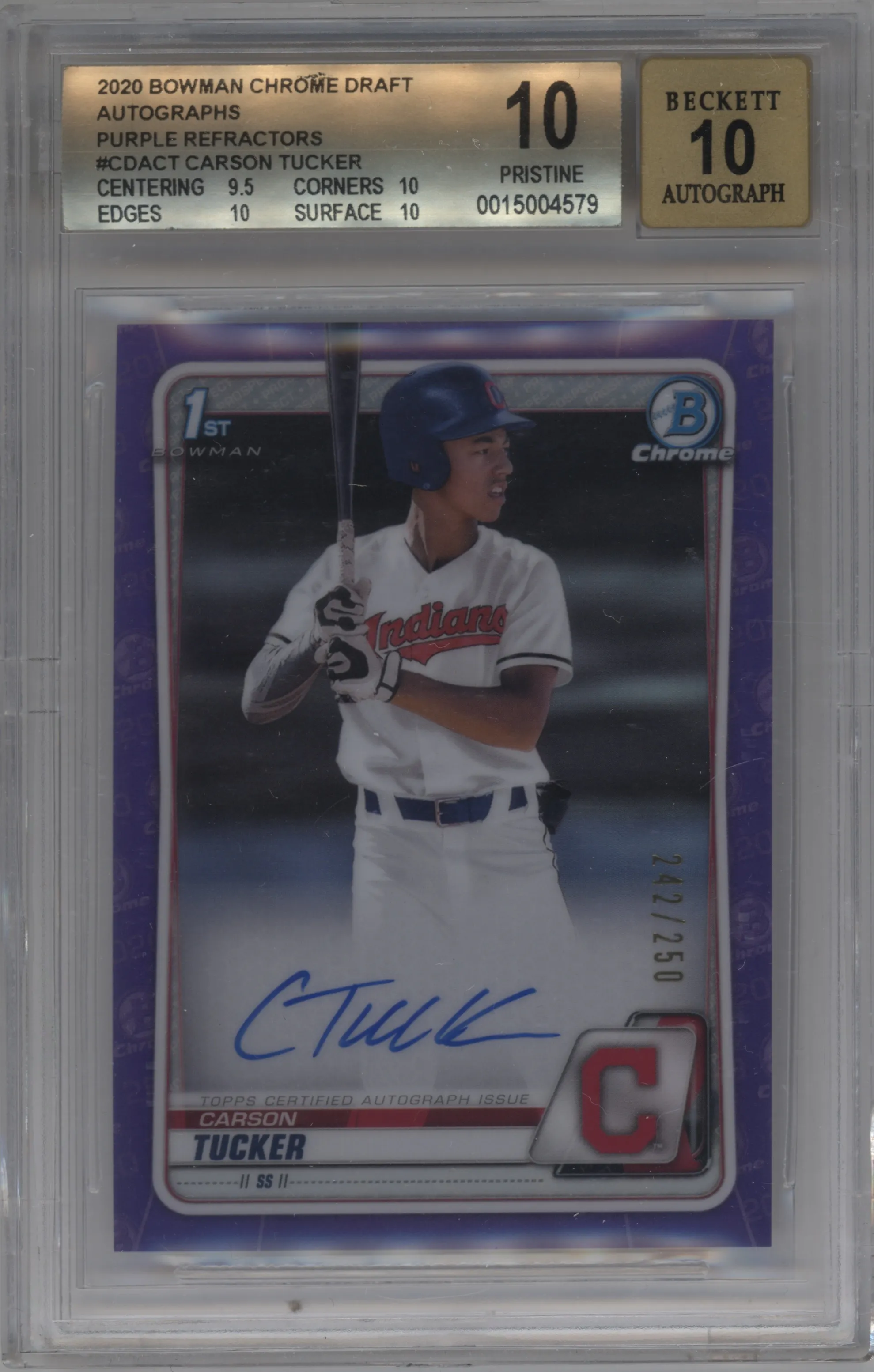 2020 Bowman Draft Chr.DP Auto Carson Tucker Purple Refractor #CDA-CT BGS 10