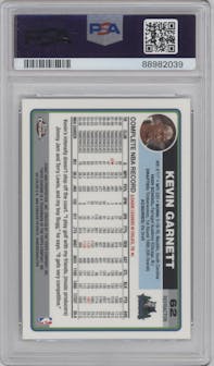 Kevin Garnett from the 2006-07 Topps Chrome set featuring a Refractor parallel graded by PSA and given an overall grade of 10.