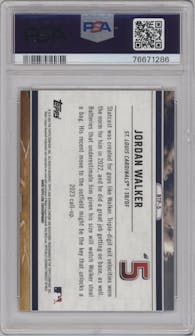 Jordan Walker from the 2023 Bowman  set graded by PSA and given an overall grade of 10.
