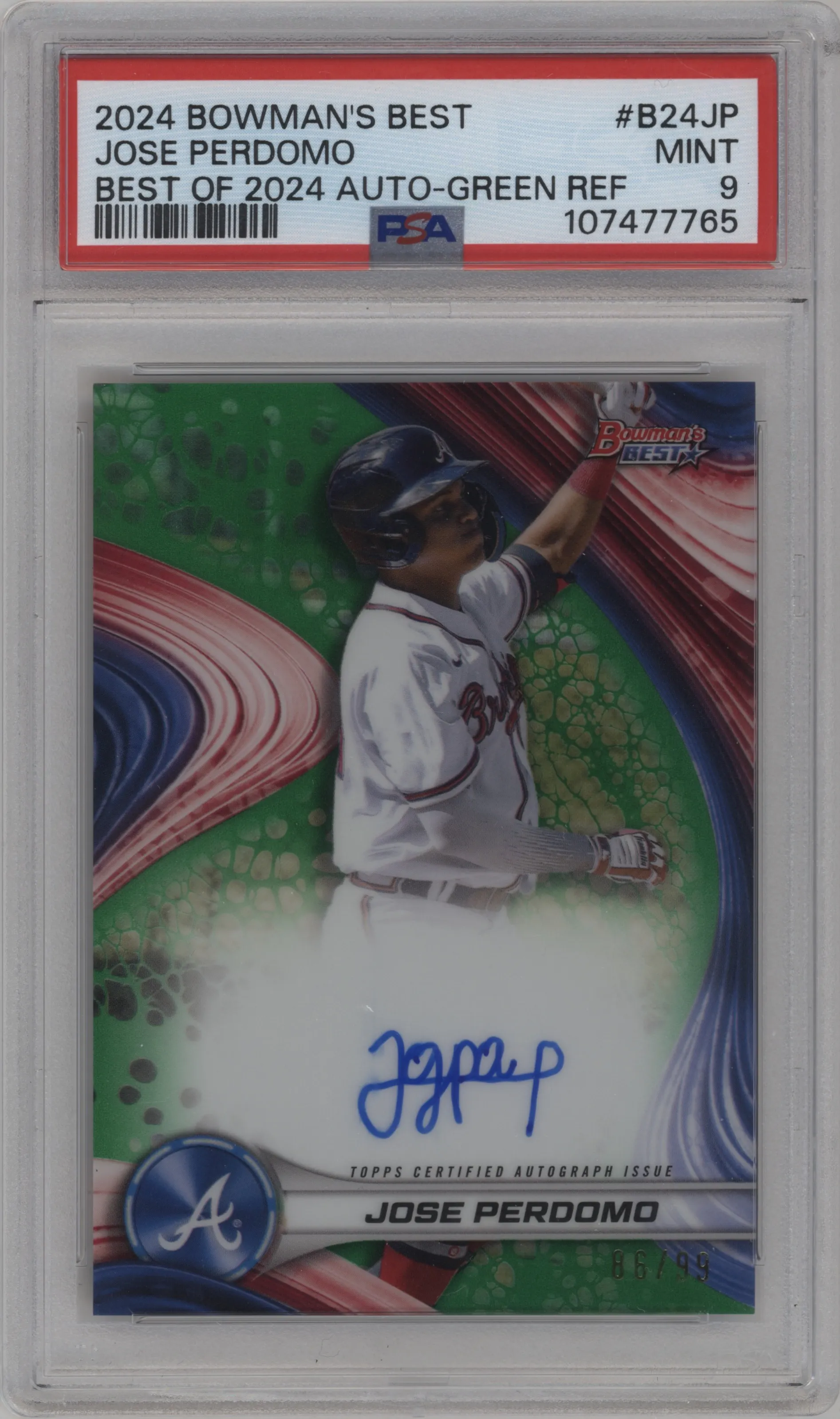 2024 Bowman's Best Best of 24 Auto Jose Perdomo Green Refractor PSA 9