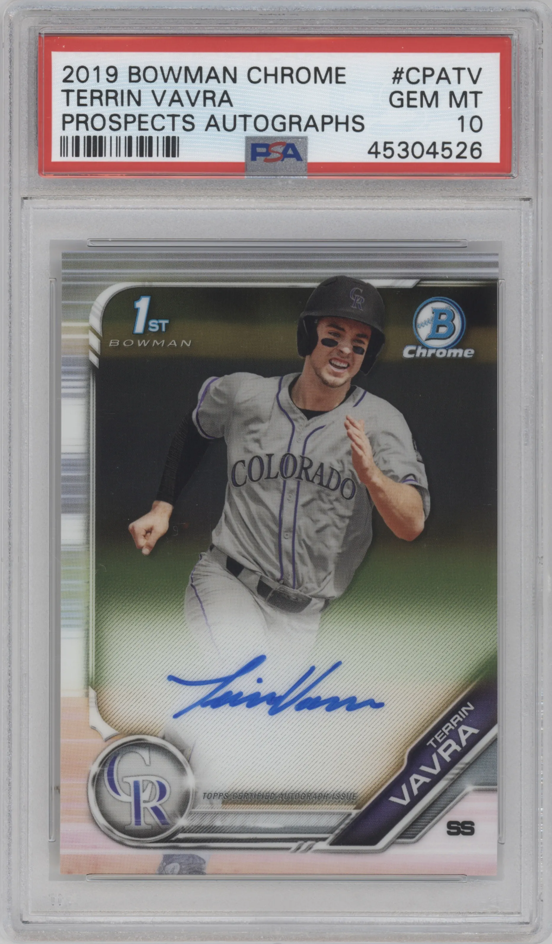 2019 Bowman Chrome Pros.Auto Terrin Vavra PSA 10